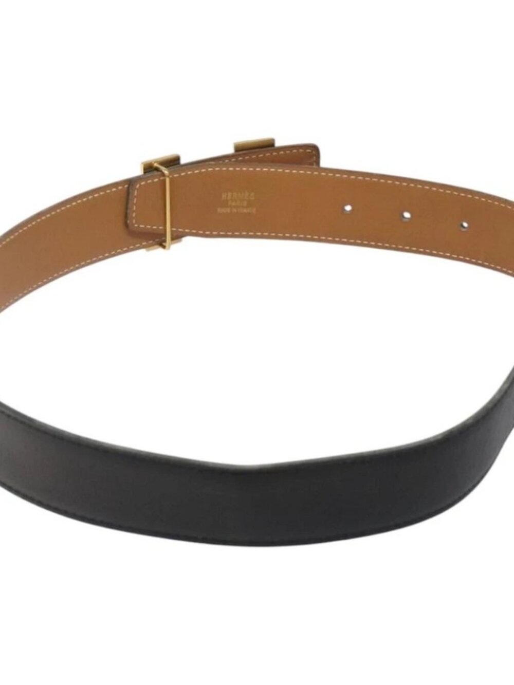 HERMES Twotone Constance H Belt Leather 31.1" Black Auth ki5531 - Picture 10 of 12